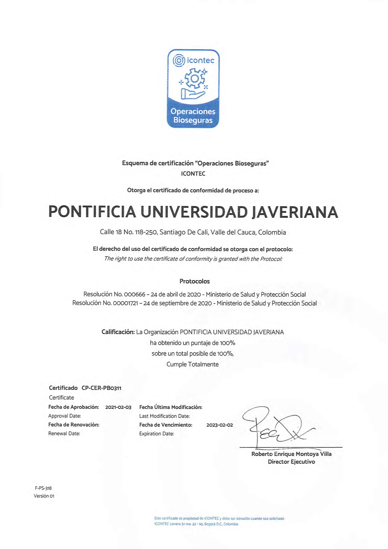 Certificación ICONTEC en operaciones bioseguras